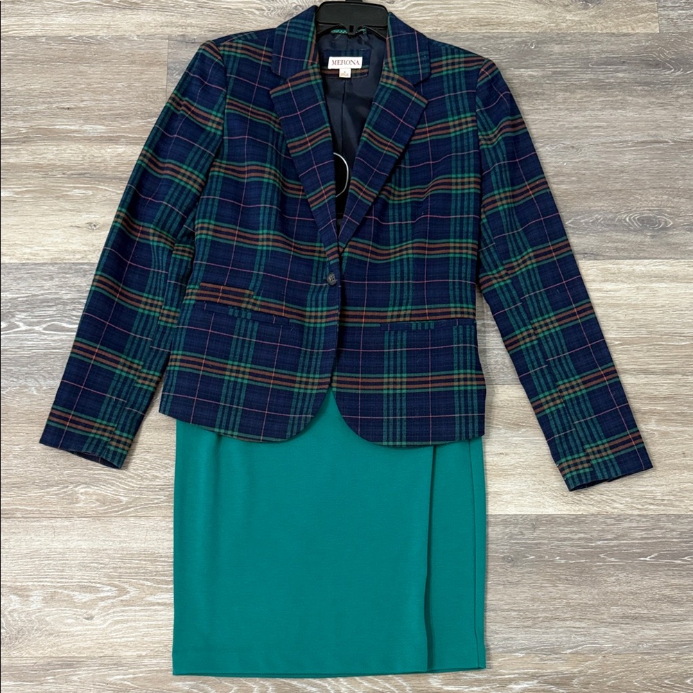 Merona Navy Green Plaid Blazer